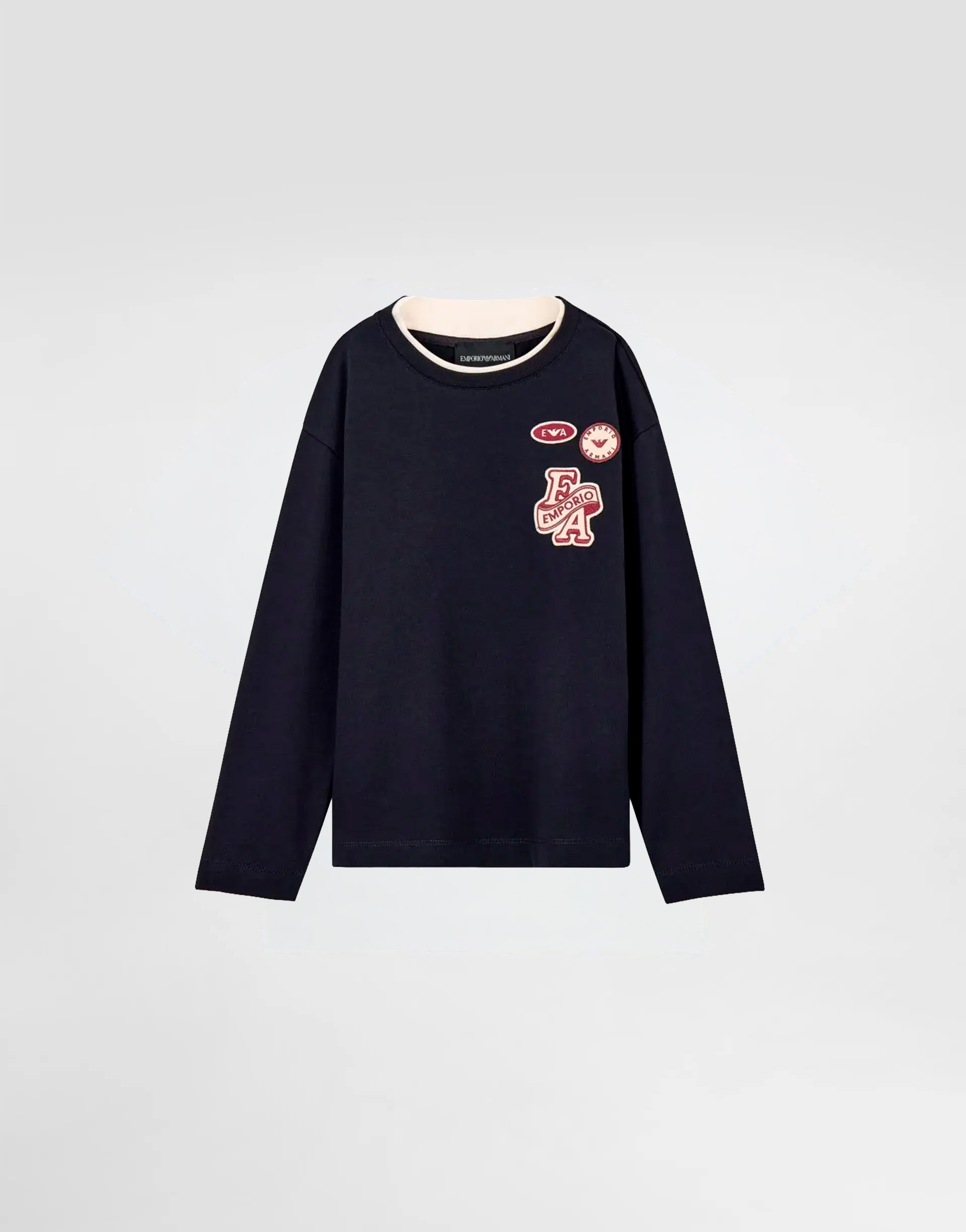 Emporio Armani Dziecięca bluza z okrągłym dekoltem z ciężkiego jerseyu z haftowanymi naszywkami - 1