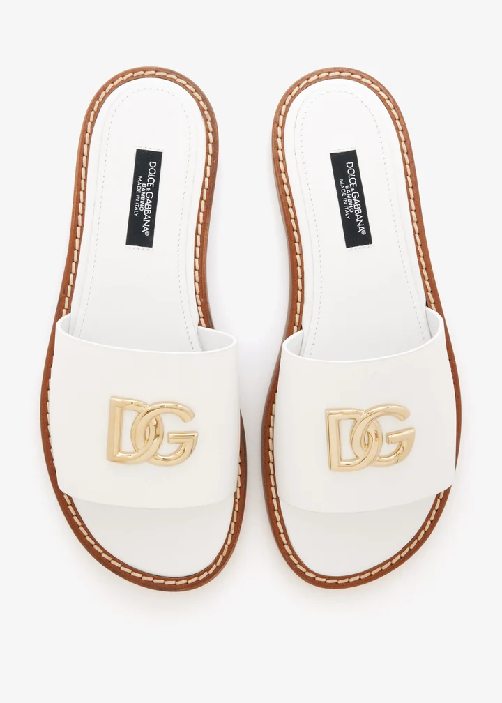 Dolce & Gabbana Kids Girls Flat Calfskin Slipper with DG Cross Logo - 4