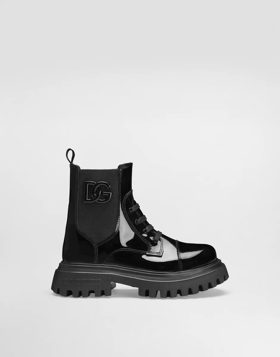 Dolce & Gabbana Kids Girls Patent Black Leather Ankle Boots - 4