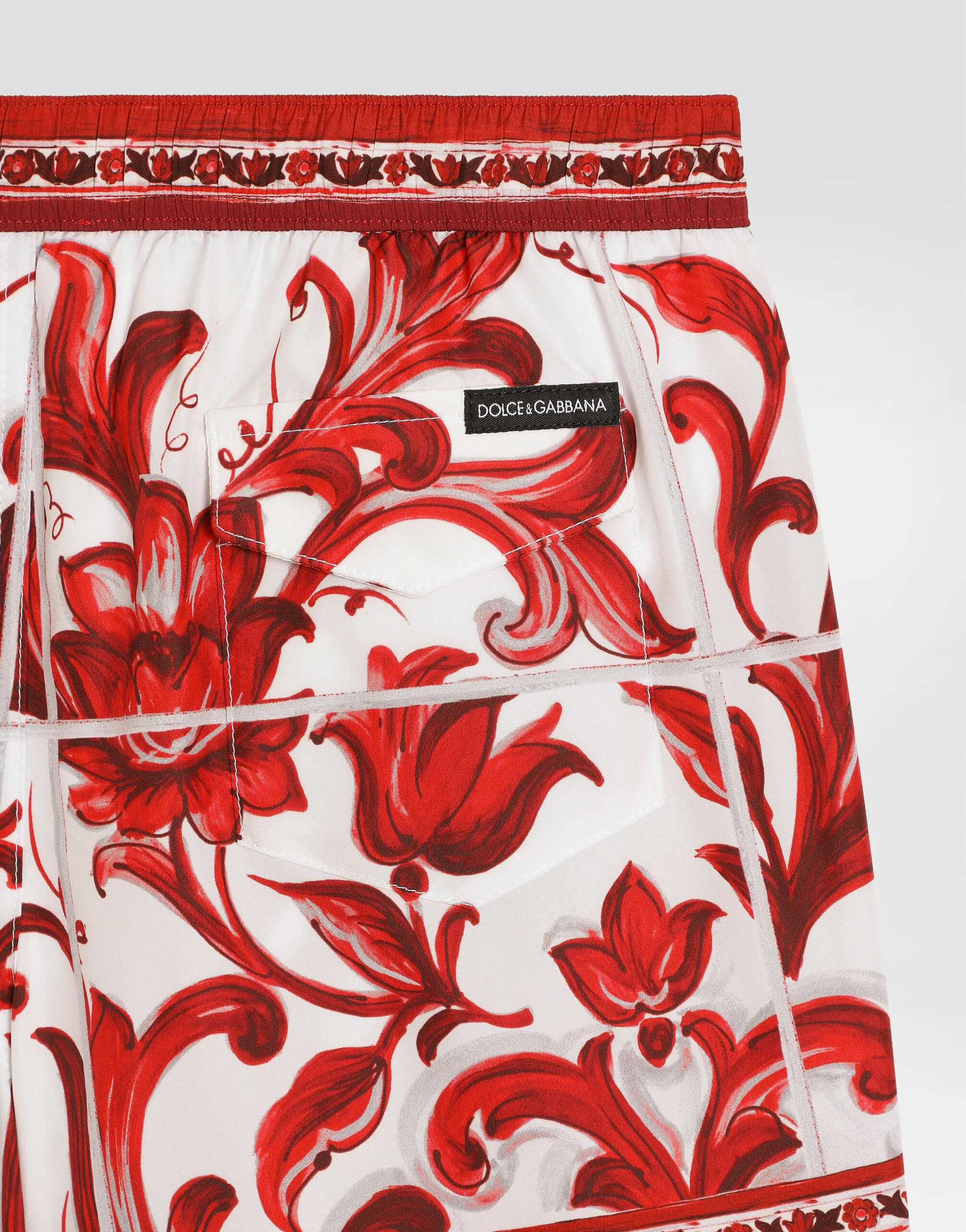 Dolce & Gabbana Kids Chłopięce bokserki kąpielowe z nylonu z nadrukiem Majolica - 5