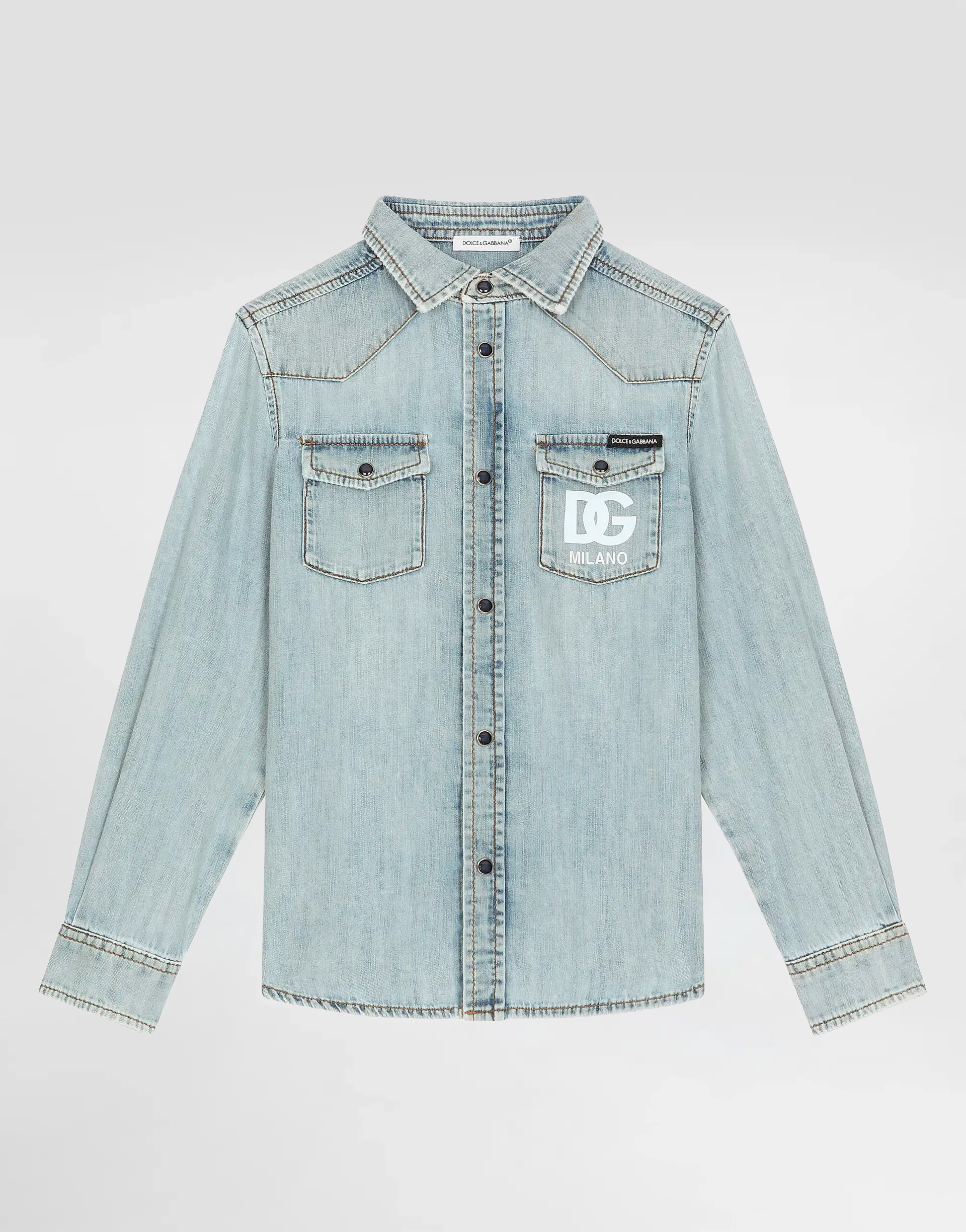 Dolce & Gabbana Kids Dziecięca koszula dżinsowa z logo DG - 1