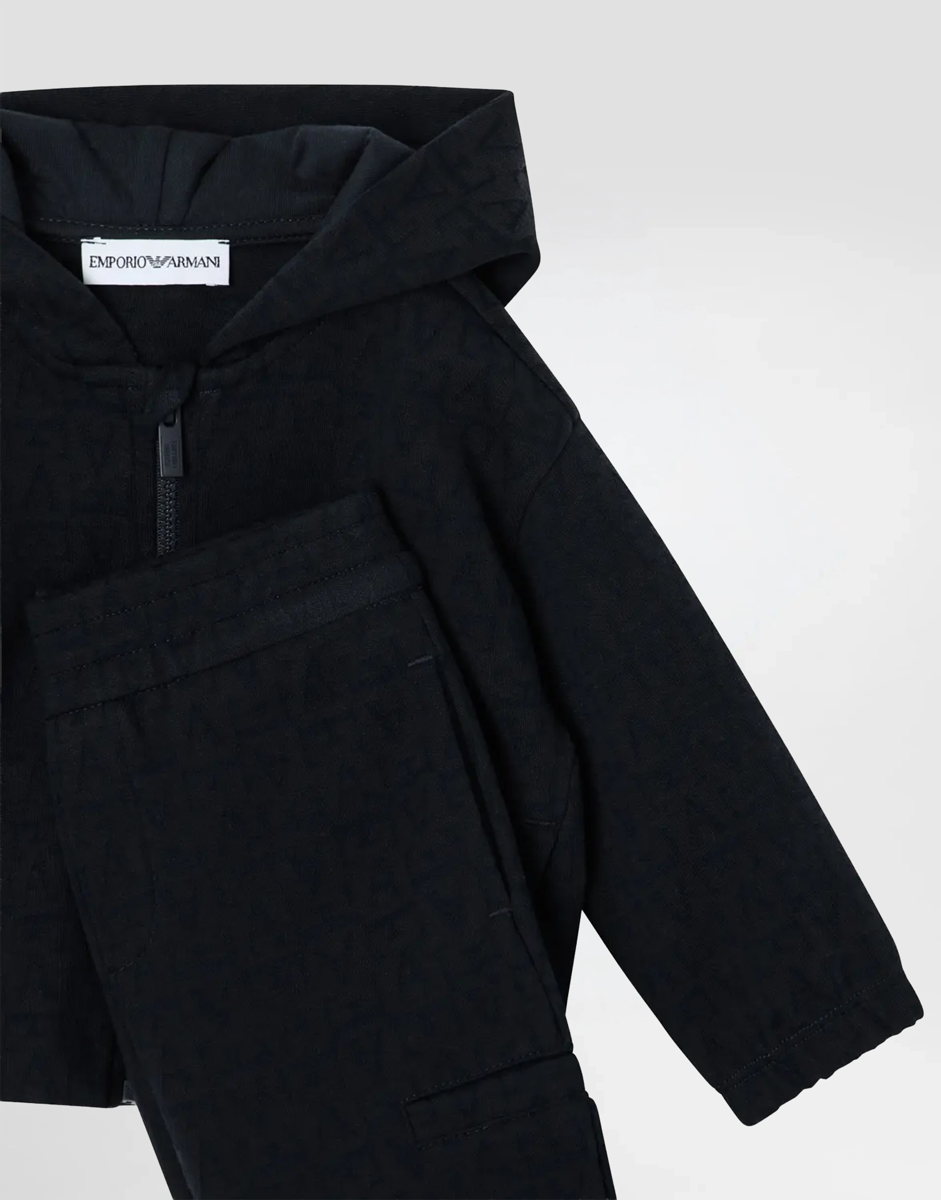 Emporio Armani Dziecięca bluza z kapturem na zamek z żakardu double jersey - 3