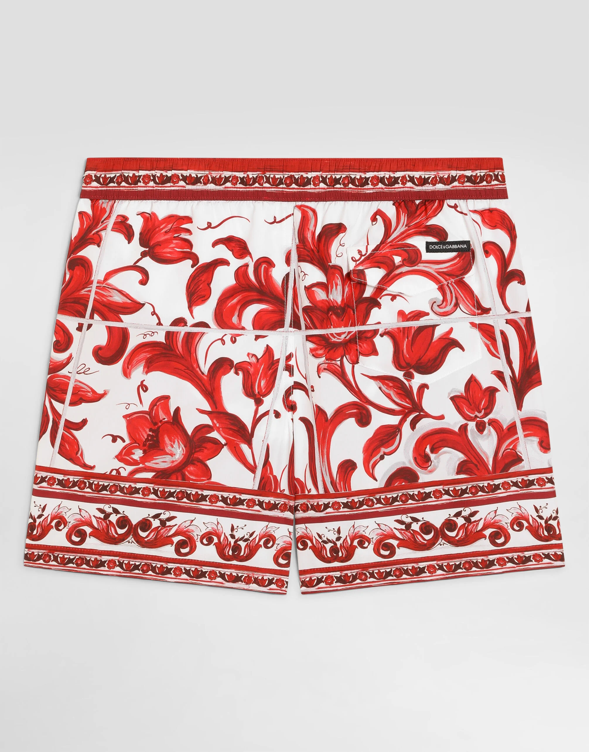 Dolce & Gabbana Kids Chłopięce bokserki kąpielowe z nylonu z nadrukiem Majolica - 3