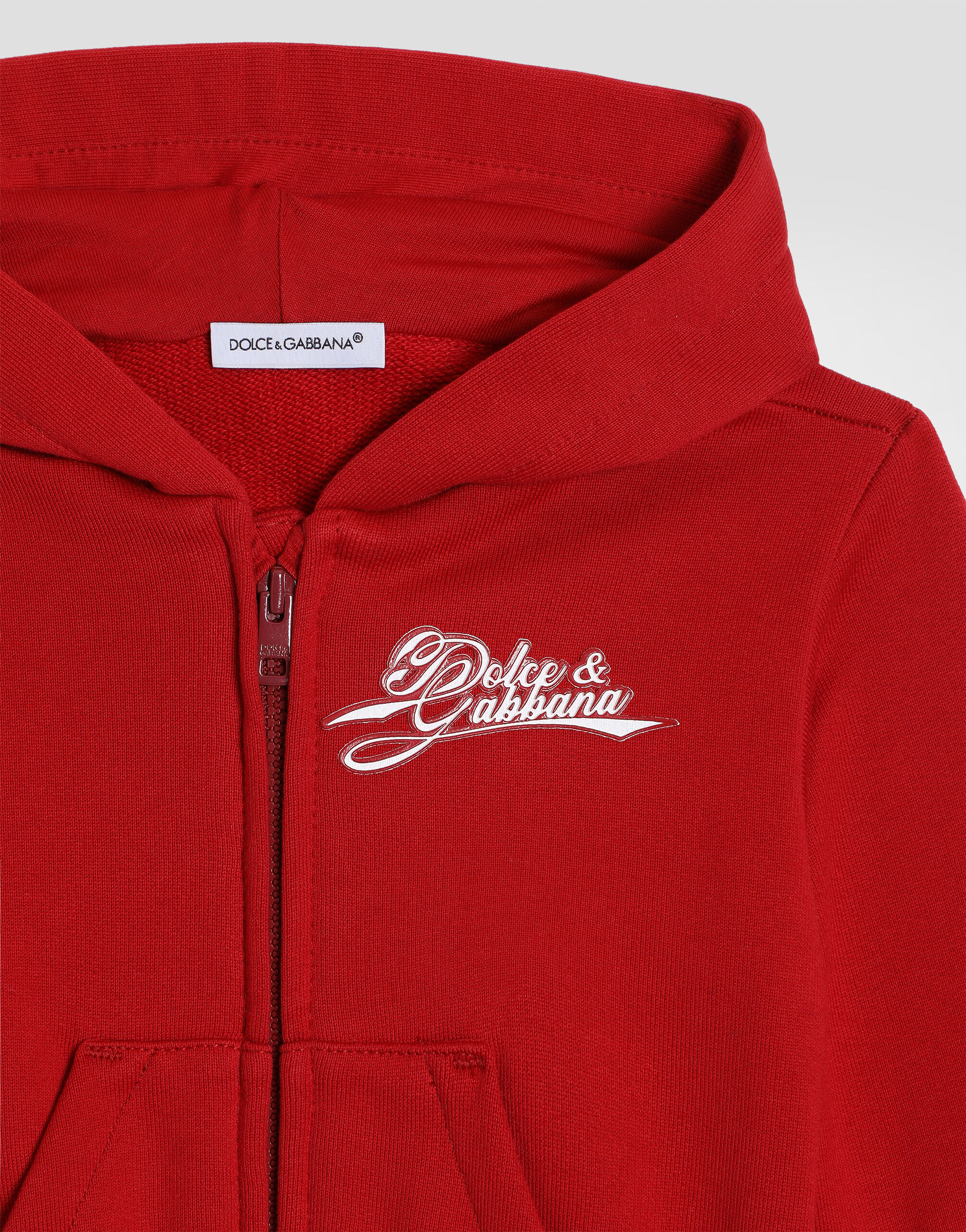 Dolce & Gabbana Kids Zip Hoodie in Red with Logo Patch - 3