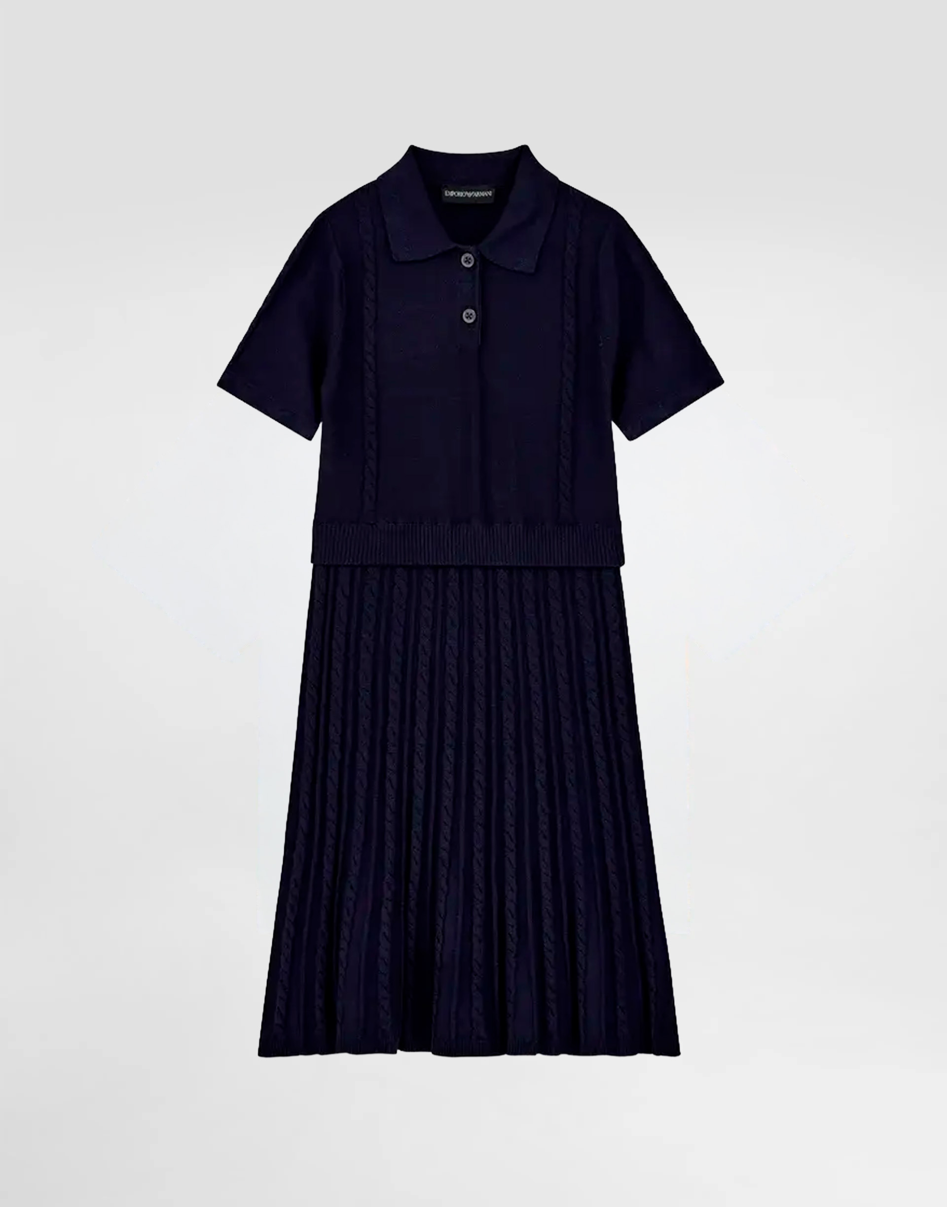 Emporio Armani Dziecięca sukienka z dzianiny z kołnierzem polo i plisowaną spódnicą - 1