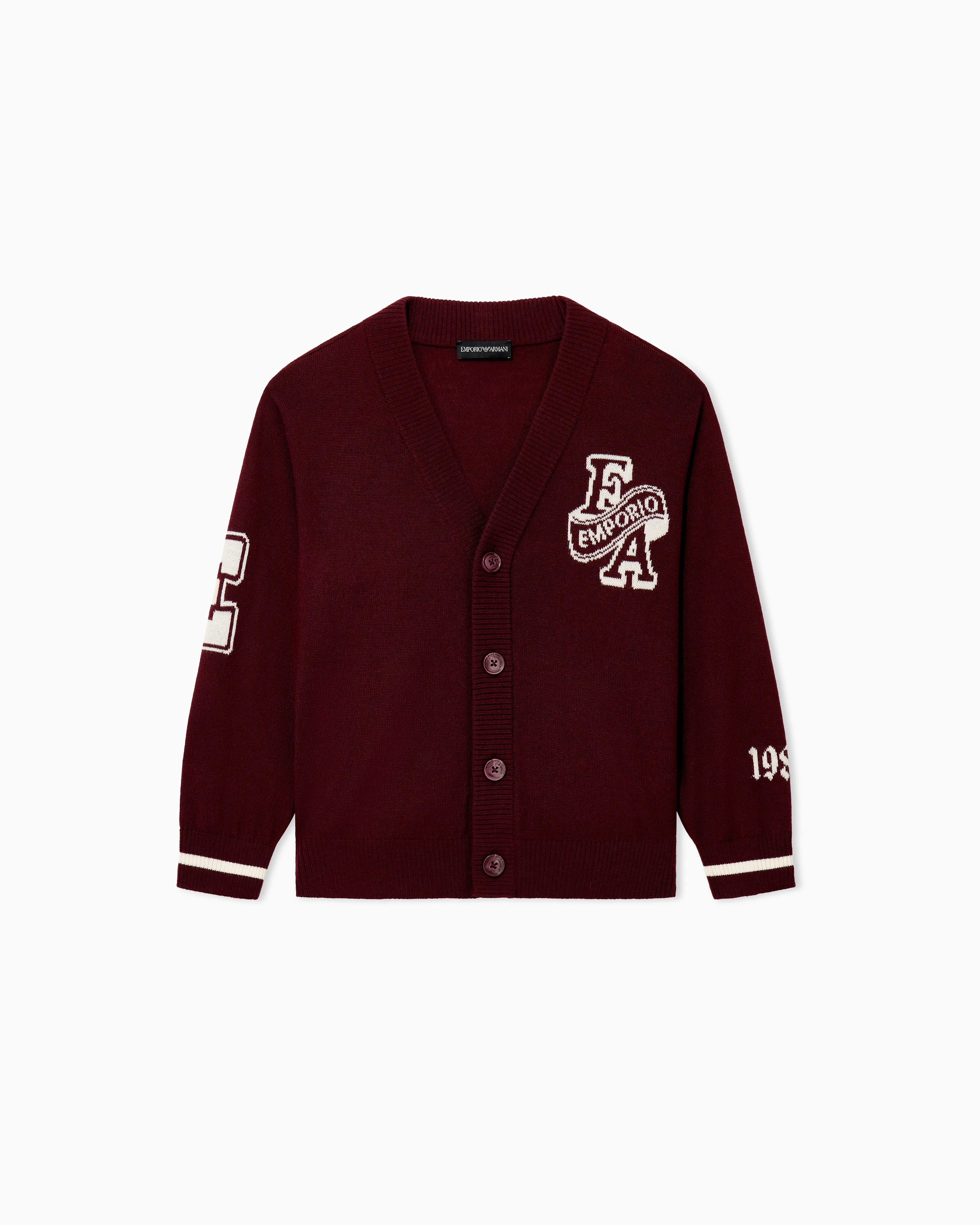 Emporio Armani Dziecięcy kardigan w stylu varsity z dekoltem w serek - 1