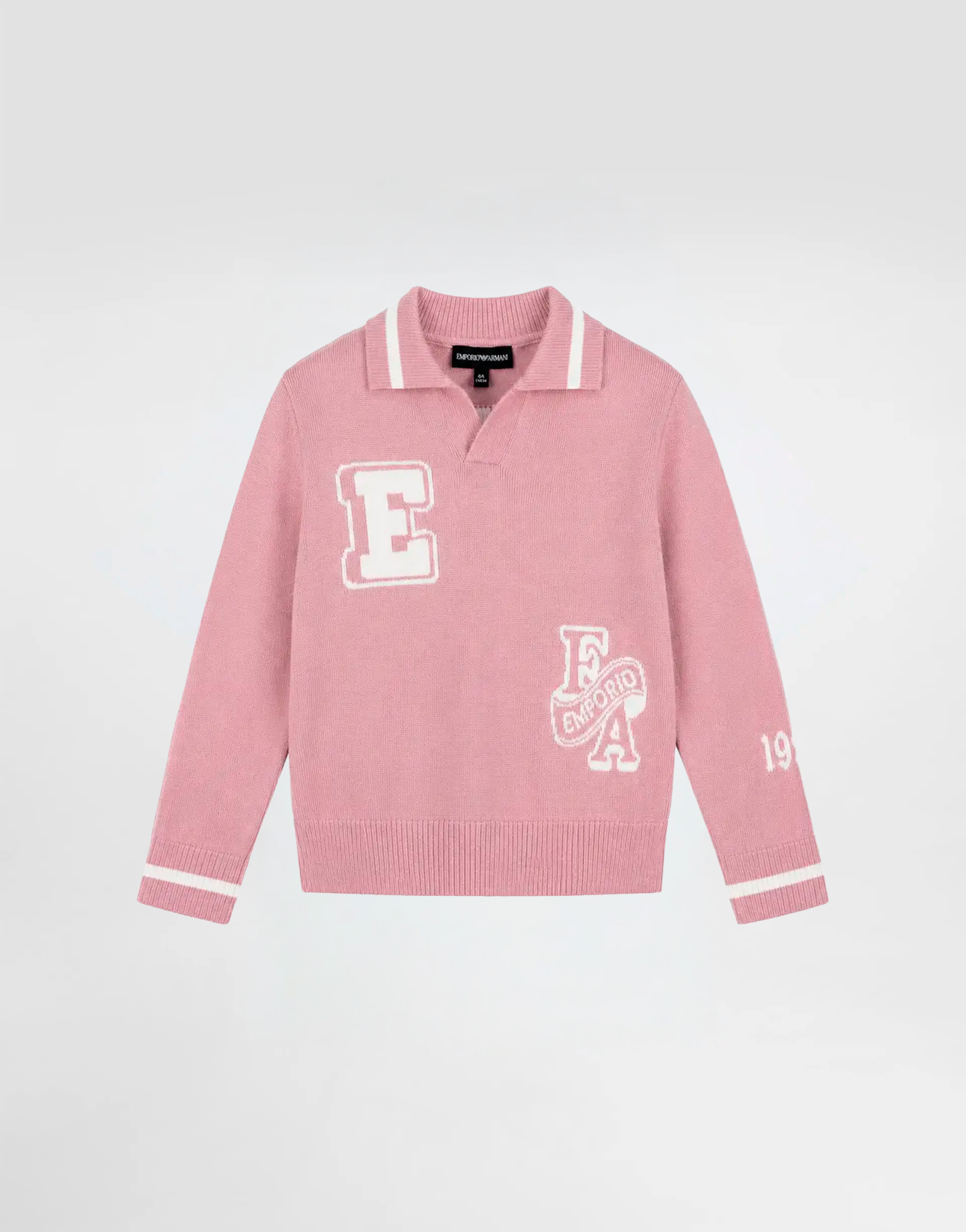Emporio Armani Dziecięcy teksturowany sweter polo z motywami varsity - 1