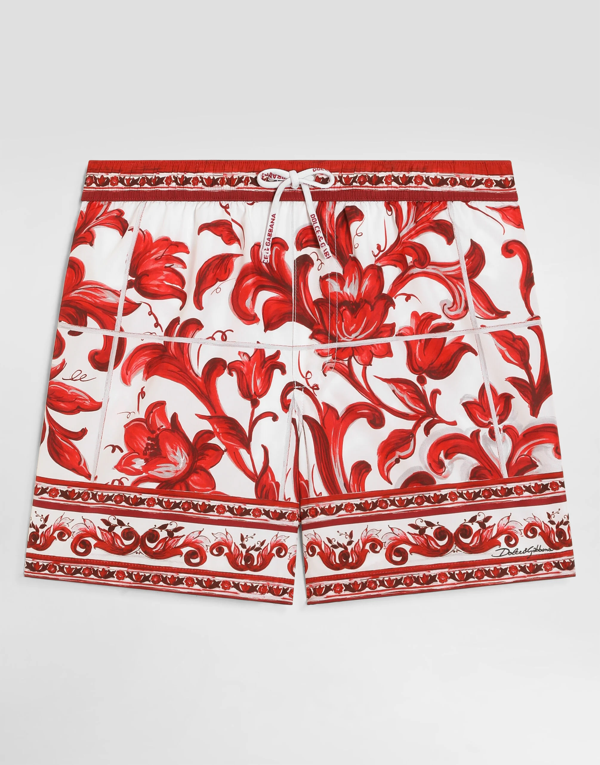 Dolce & Gabbana Kids Chłopięce bokserki kąpielowe z nylonu z nadrukiem Majolica - 1