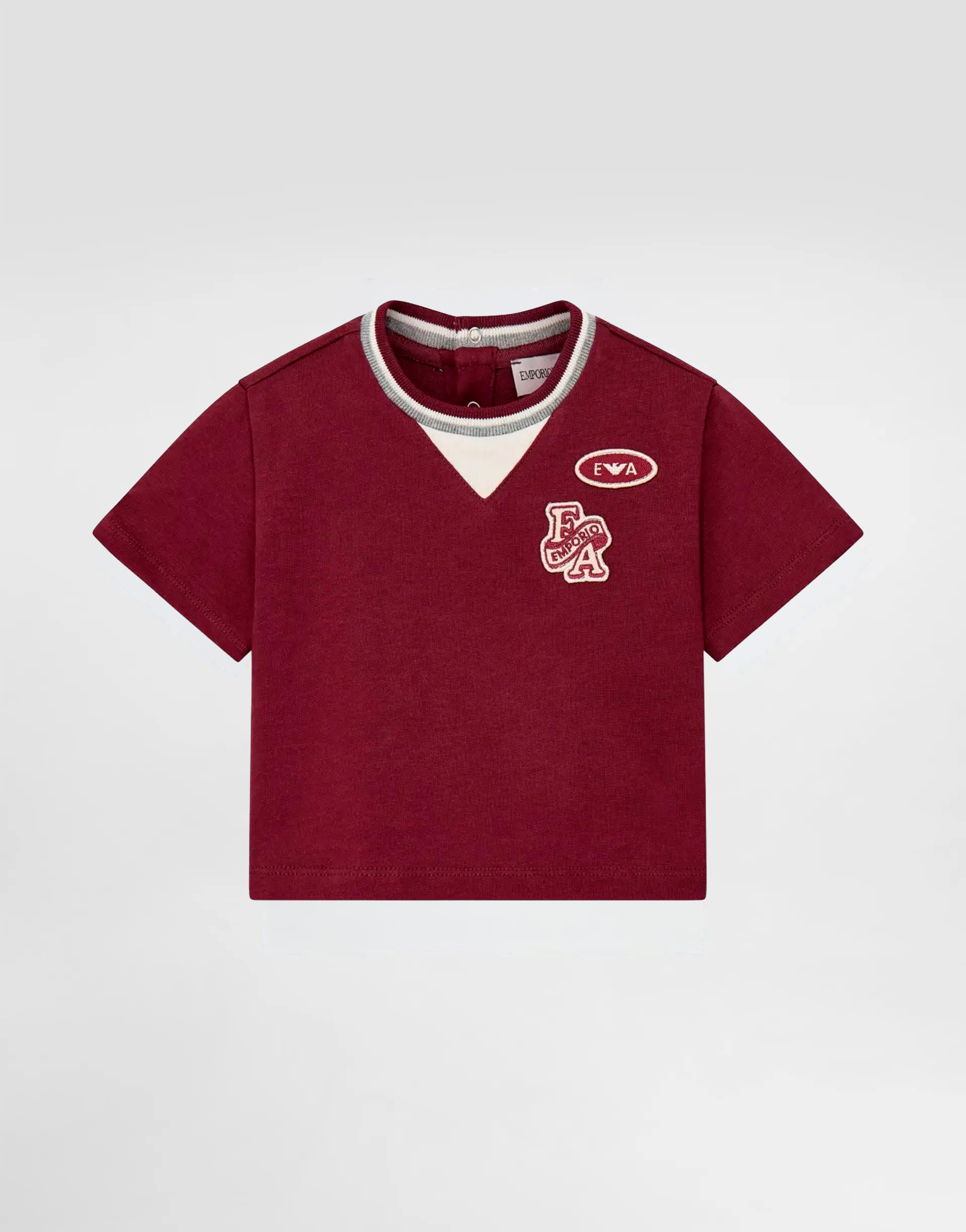 Emporio Armani Dziecięcy T-shirt z ciężkiego jerseyu z haftowanymi naszywkami i wstawką V - 1