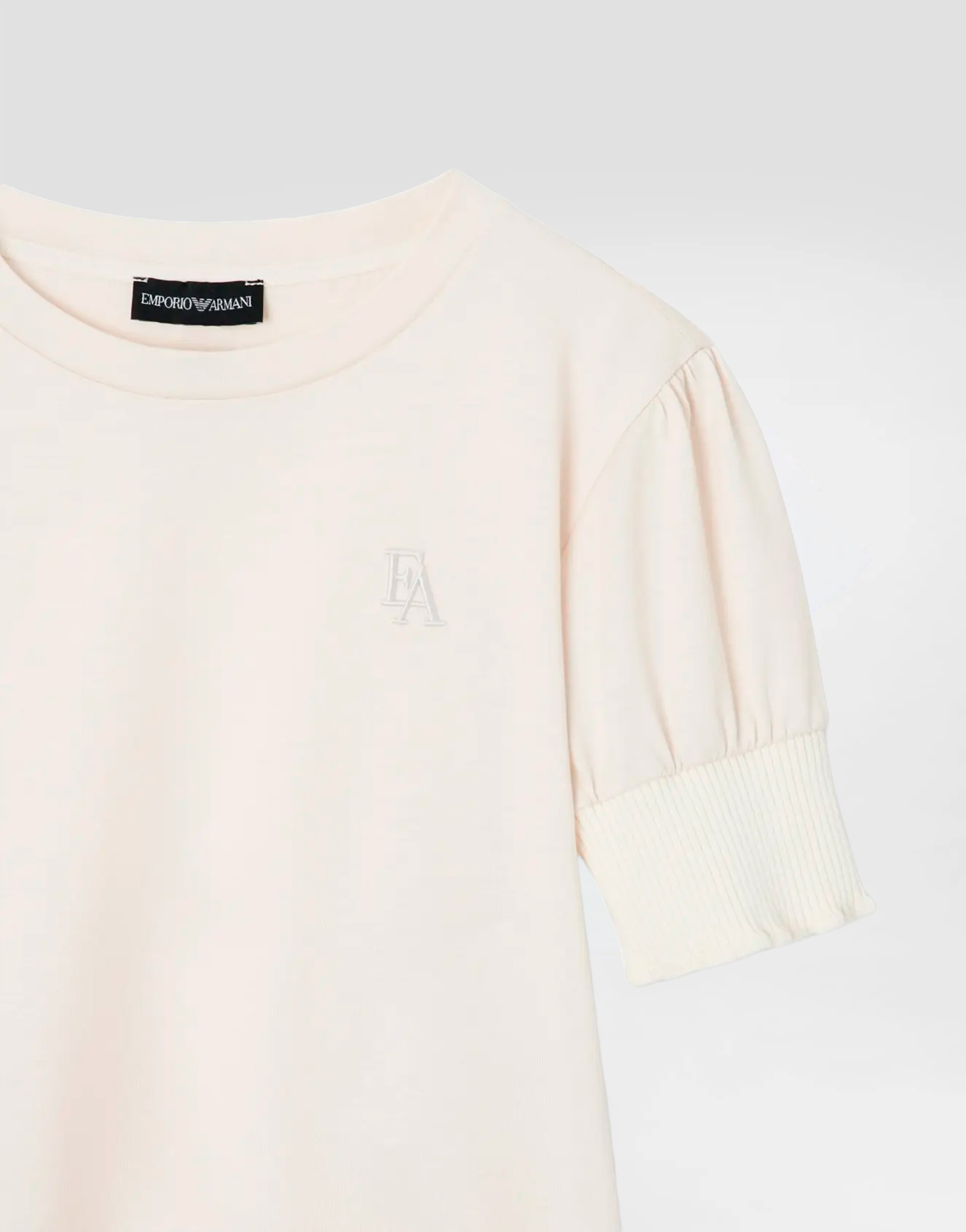Emporio Armani Dziewczęcy top z mieszanki lyocell z bufiastymi rękawami i haftowanym monogramem - 2