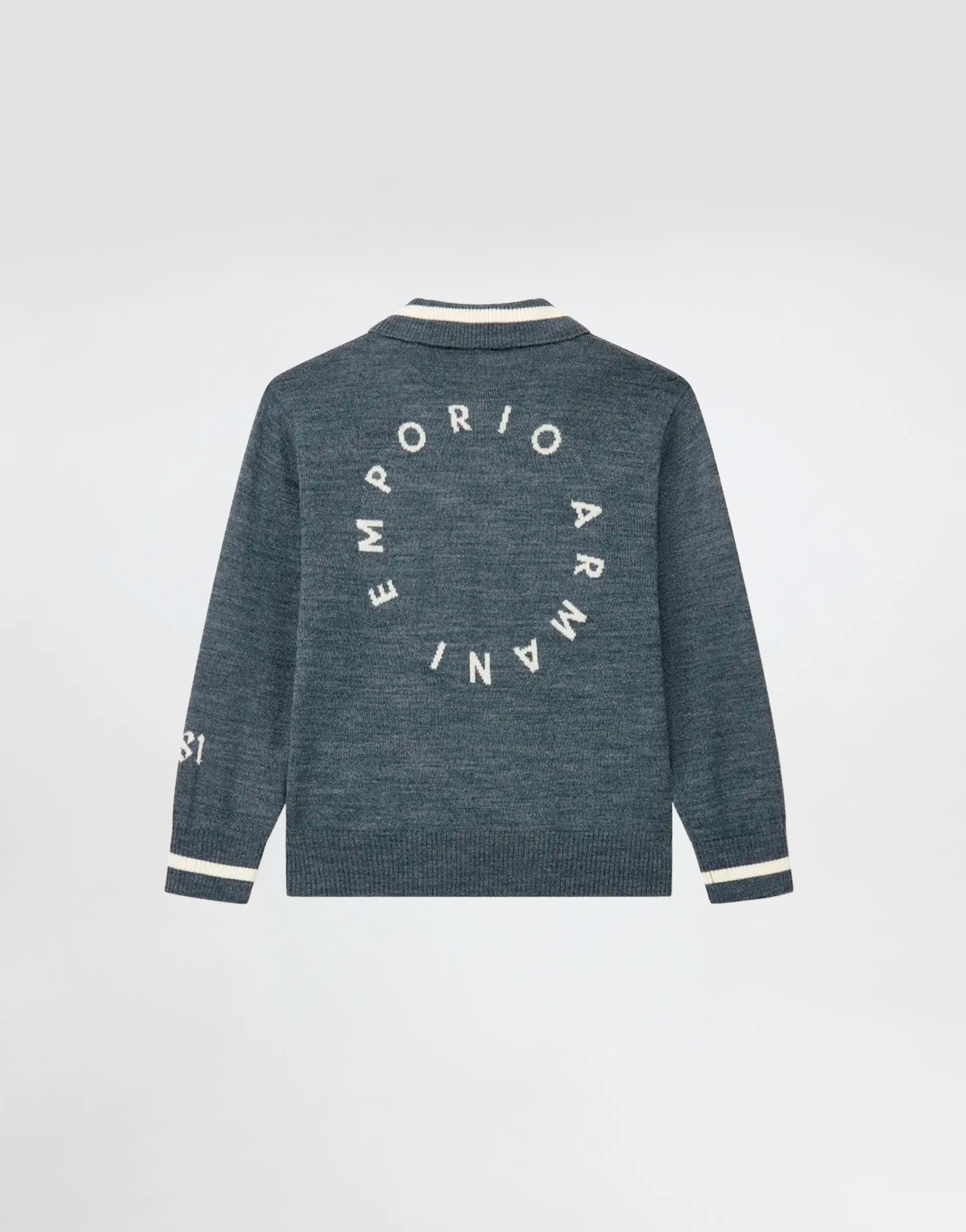 Emporio Armani Dziecięcy teksturowany sweter polo z naszywkami varsity - 3