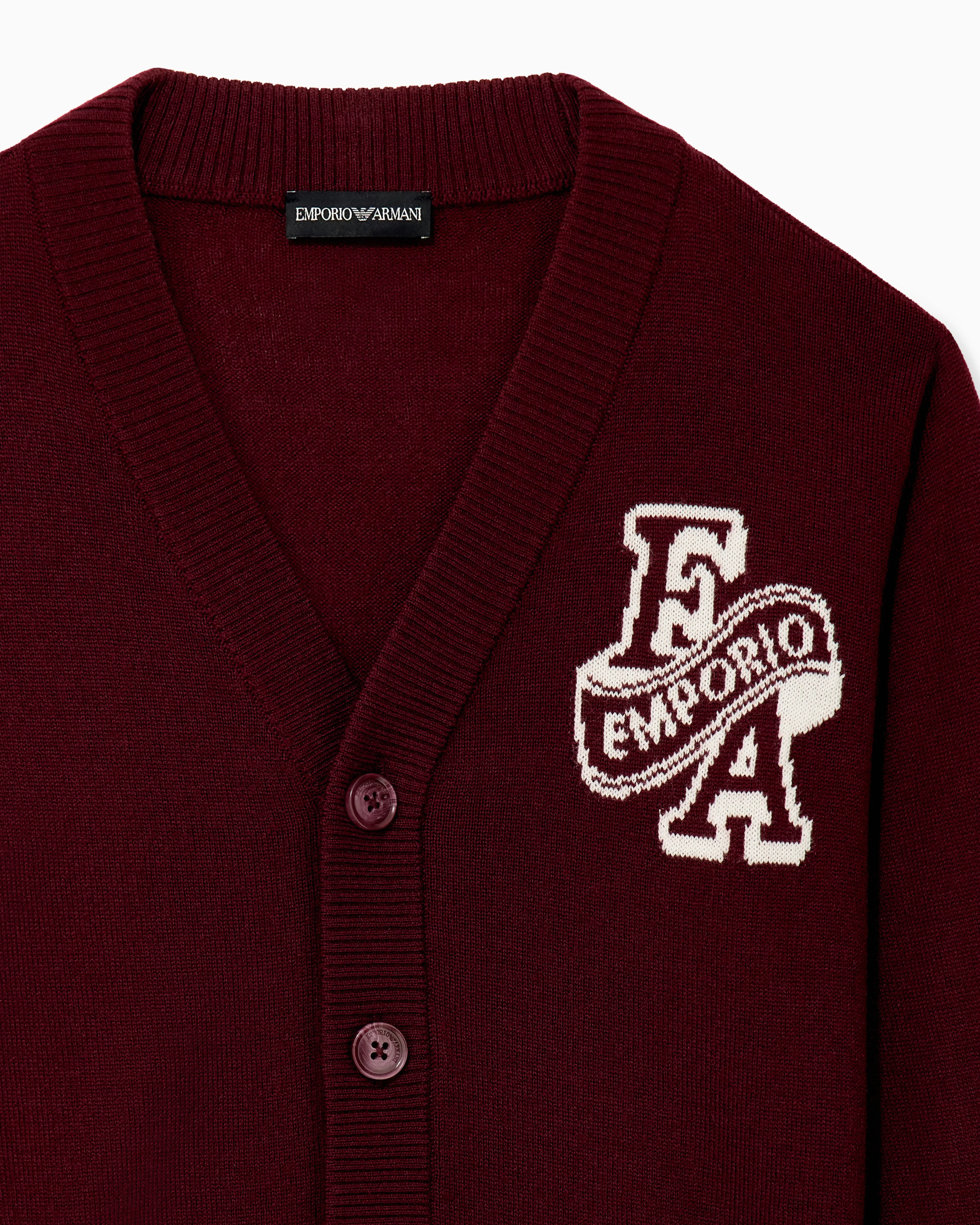 Emporio Armani Dziecięcy kardigan w stylu varsity z dekoltem w serek - 4
