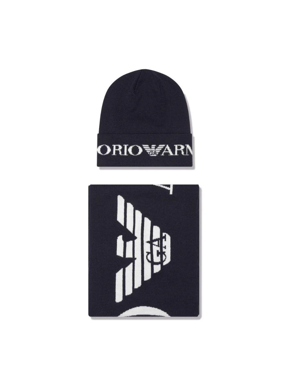 Emporio Armani Kids Knitted Hat and Scarf Set with Intarsia Logo - 1