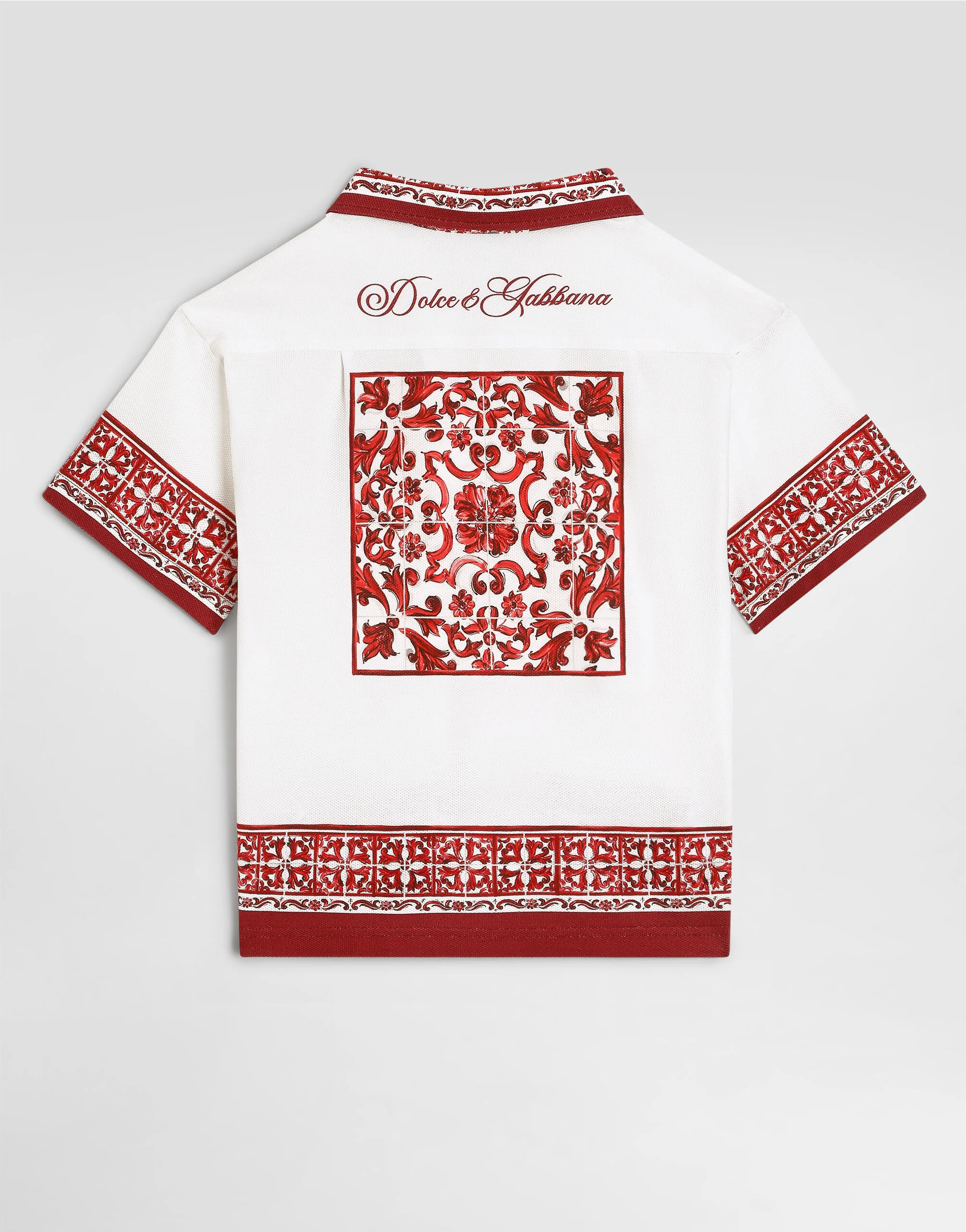 Dolce & Gabbana Kids Хлопчача сорочка Hawaii з подвійного піке з принтом Majolica - 3