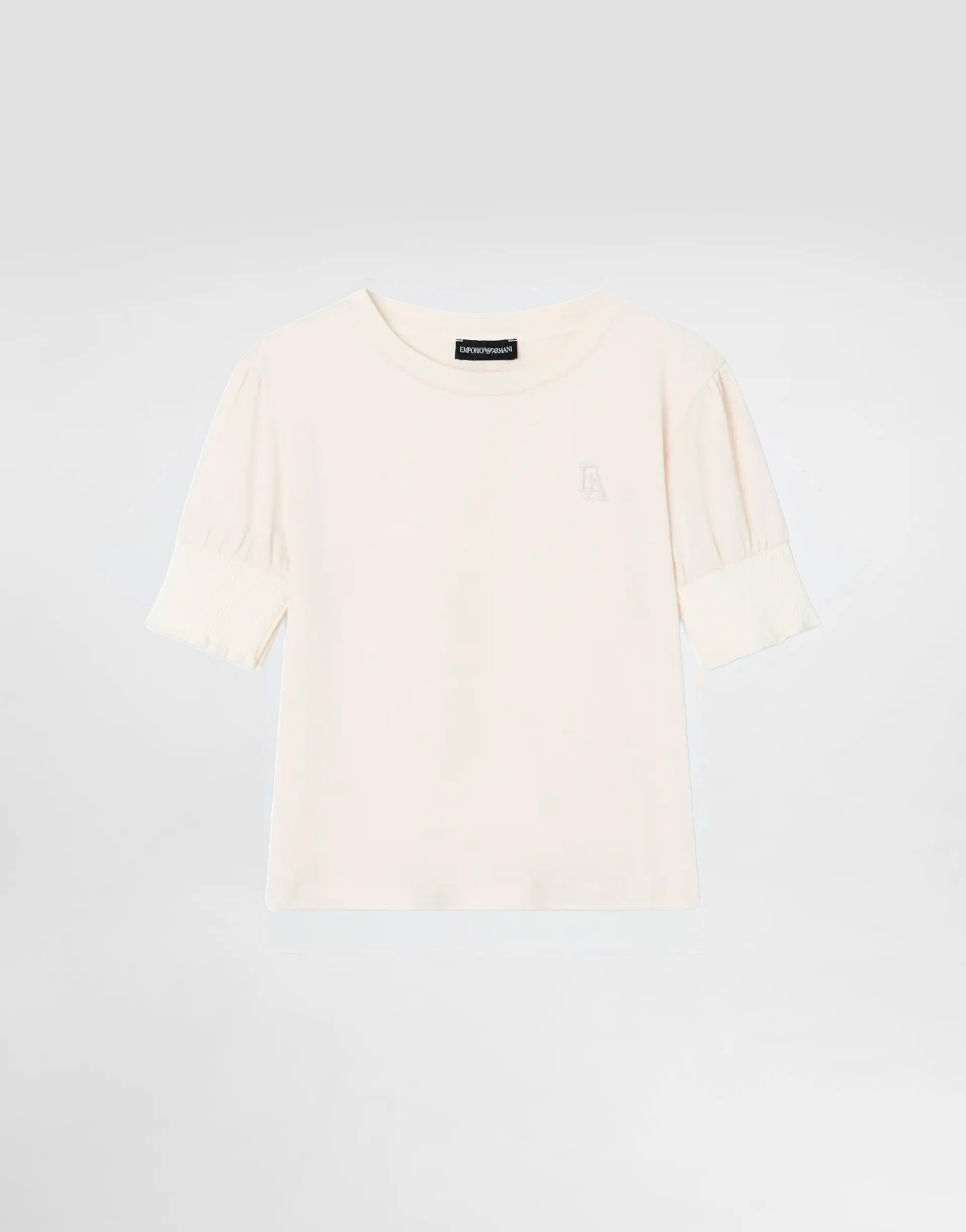 Emporio Armani Dziewczęcy top z mieszanki lyocell z bufiastymi rękawami i haftowanym monogramem - 1