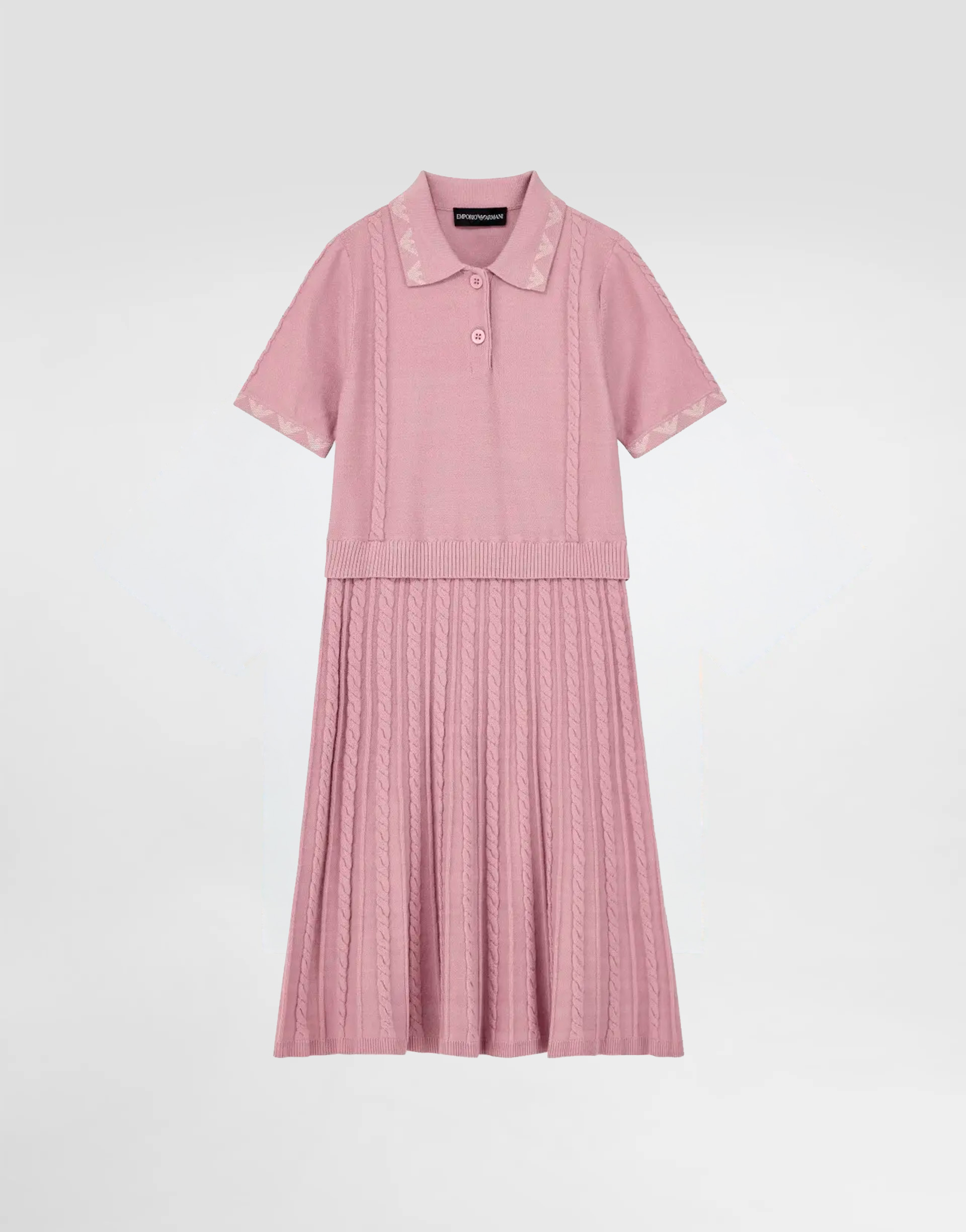 Emporio Armani Dziewczęca sukienka z dzianiny z kołnierzem polo i plisowaną spódnicą - 1