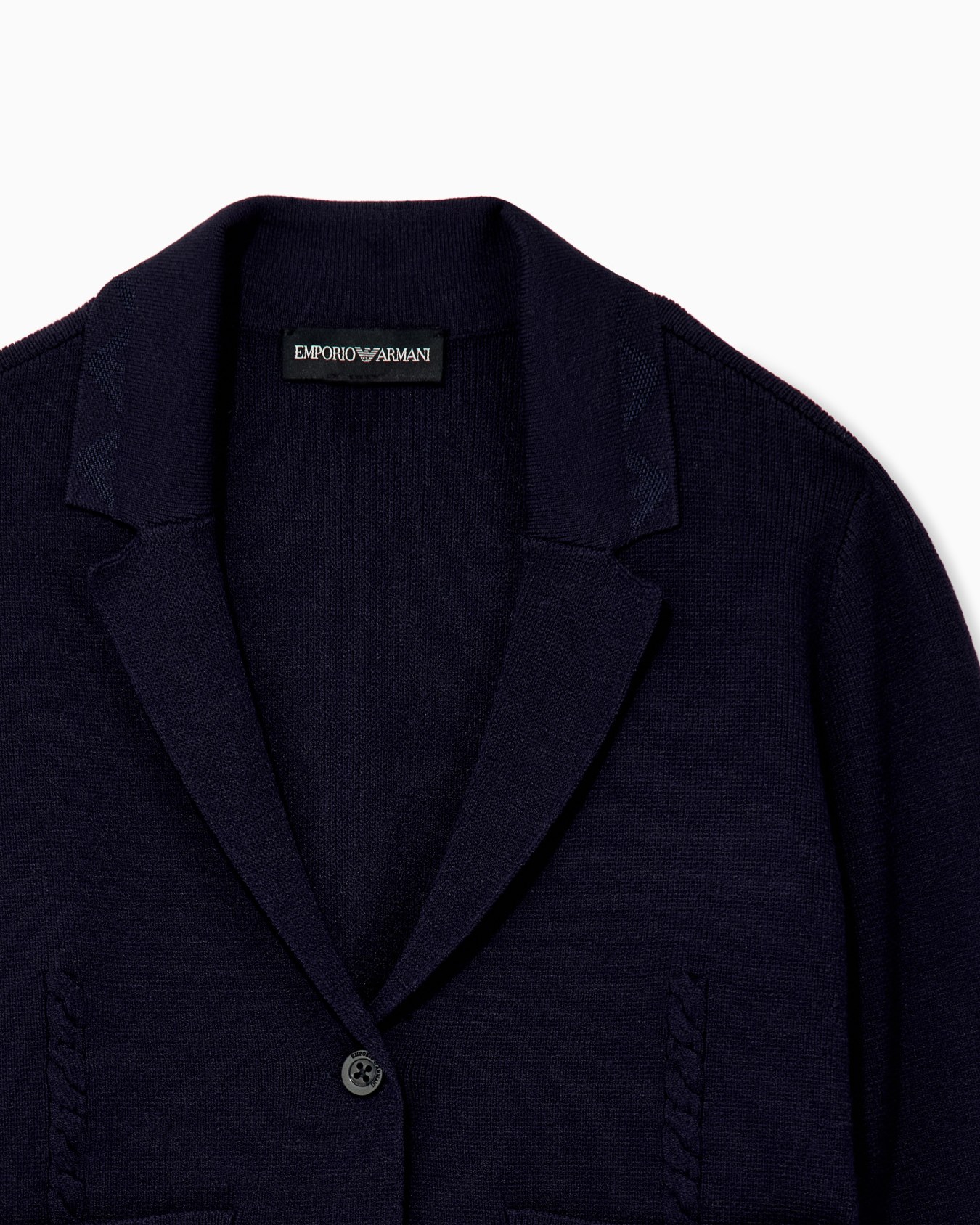 Emporio Armani Dziewczęcy kardigan z dzianiny z plecnymi kieszeniami i warkoczowym splotem na rękawach - 2