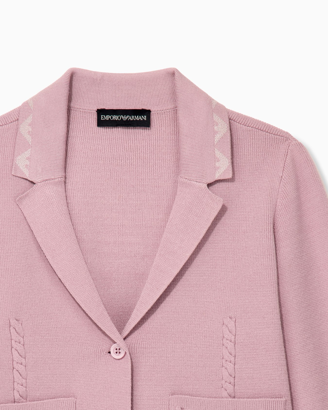 Emporio Armani Dziewczęcy kardigan z dzianiny z plecionymi kieszeniami i warkoczowym splotem na rękawach - 2