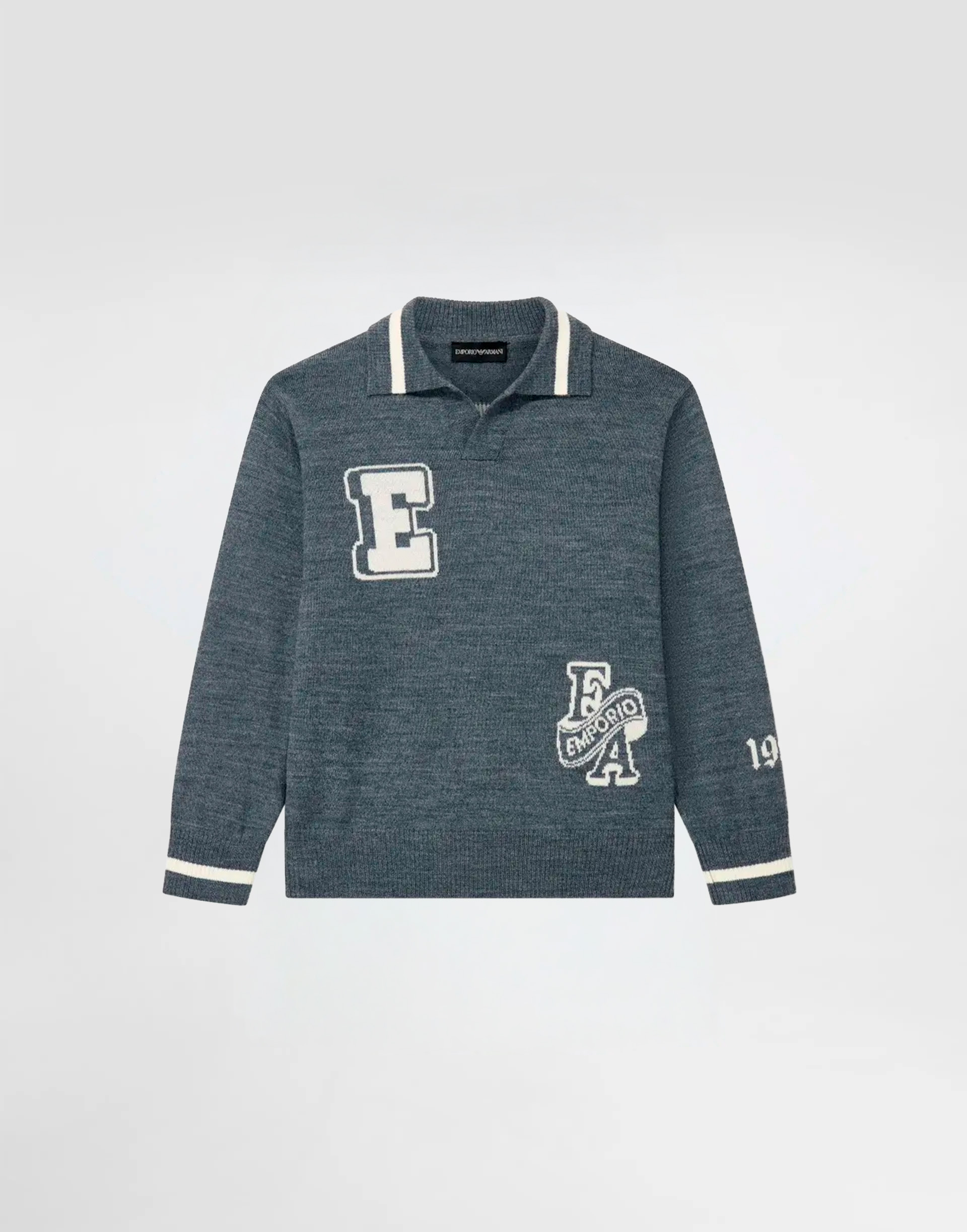 Emporio Armani Dziecięcy teksturowany sweter polo z naszywkami varsity - 1