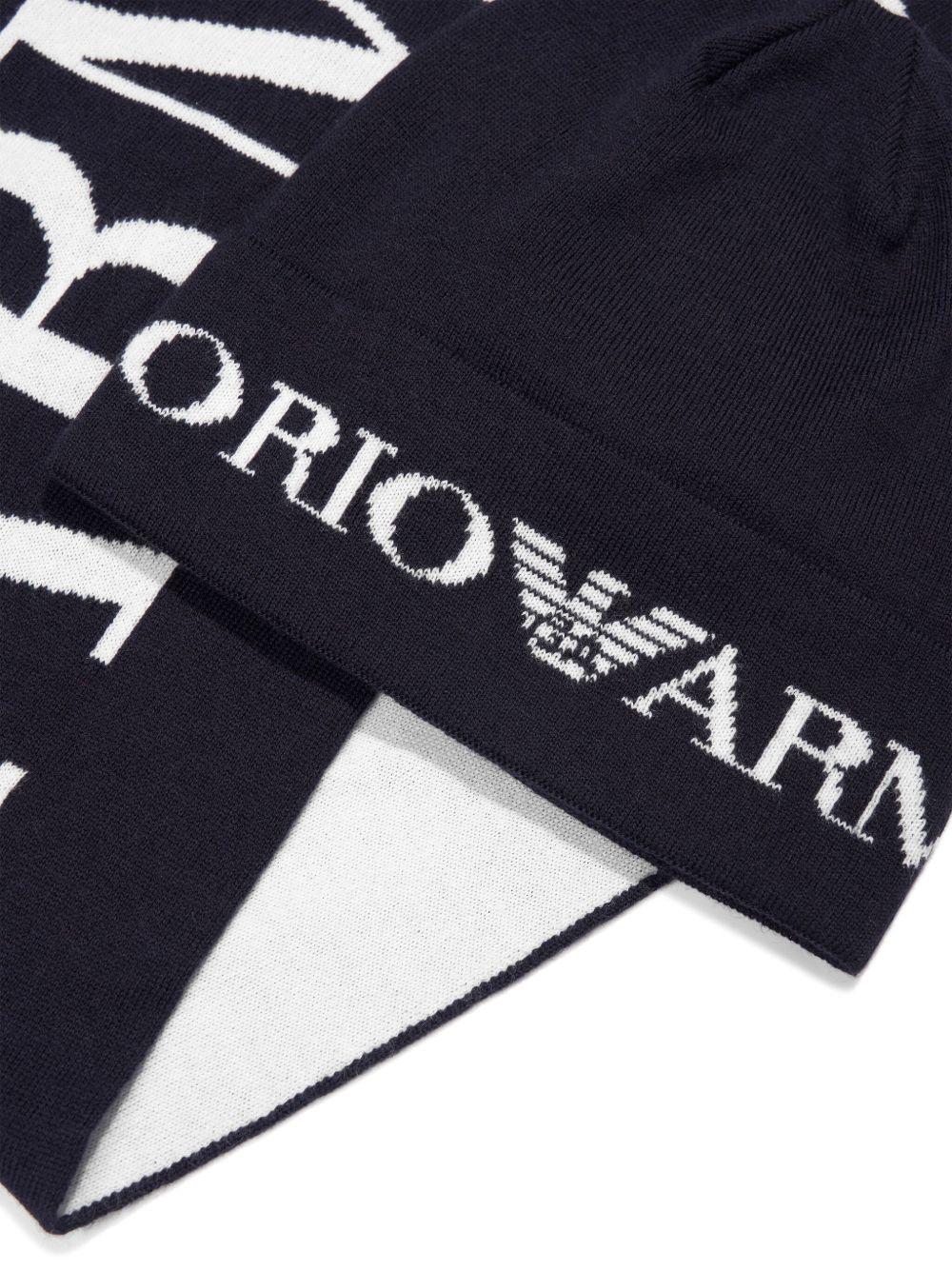 Emporio Armani Kids Knitted Hat and Scarf Set with Intarsia Logo - 2