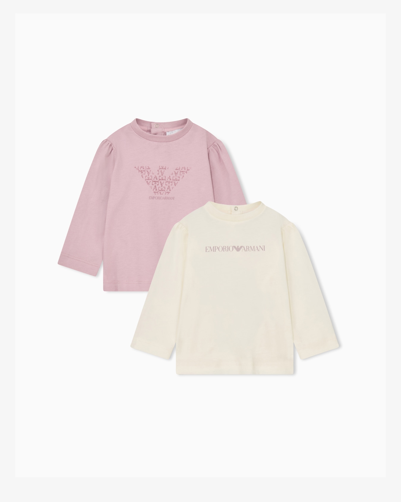 Emporio Armani Dziewczęcy dwupak T-shirtów z długim rękawem z brokatowym sercem - 1