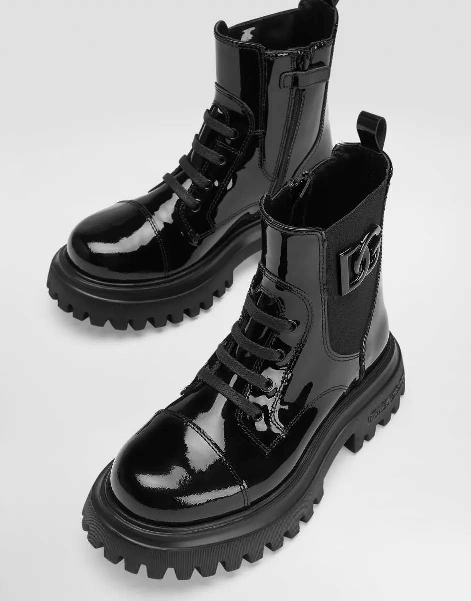 Dolce & Gabbana Kids Girls Patent Black Leather Ankle Boots - 2